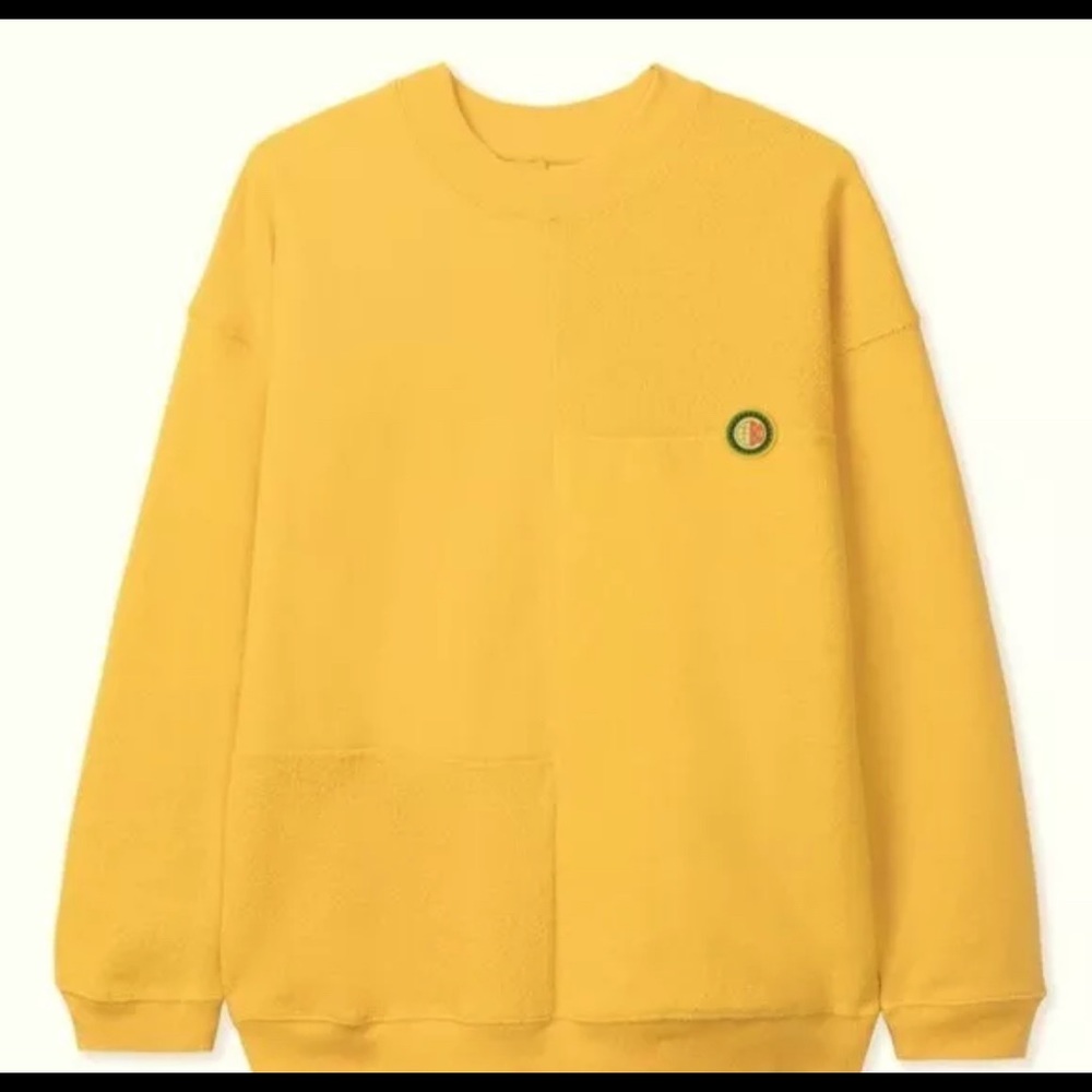 Brain Dead GLOBAL WORKS SPLIT PANEL FLEECE & TERRY CREWNECK SWEATSHIRT YELLOW M